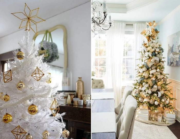 Branco e dourado: decoração de Natal moderna e minimalista